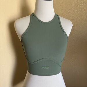 Green Ribbed Racerback Sports Crop Top with Built-in Support